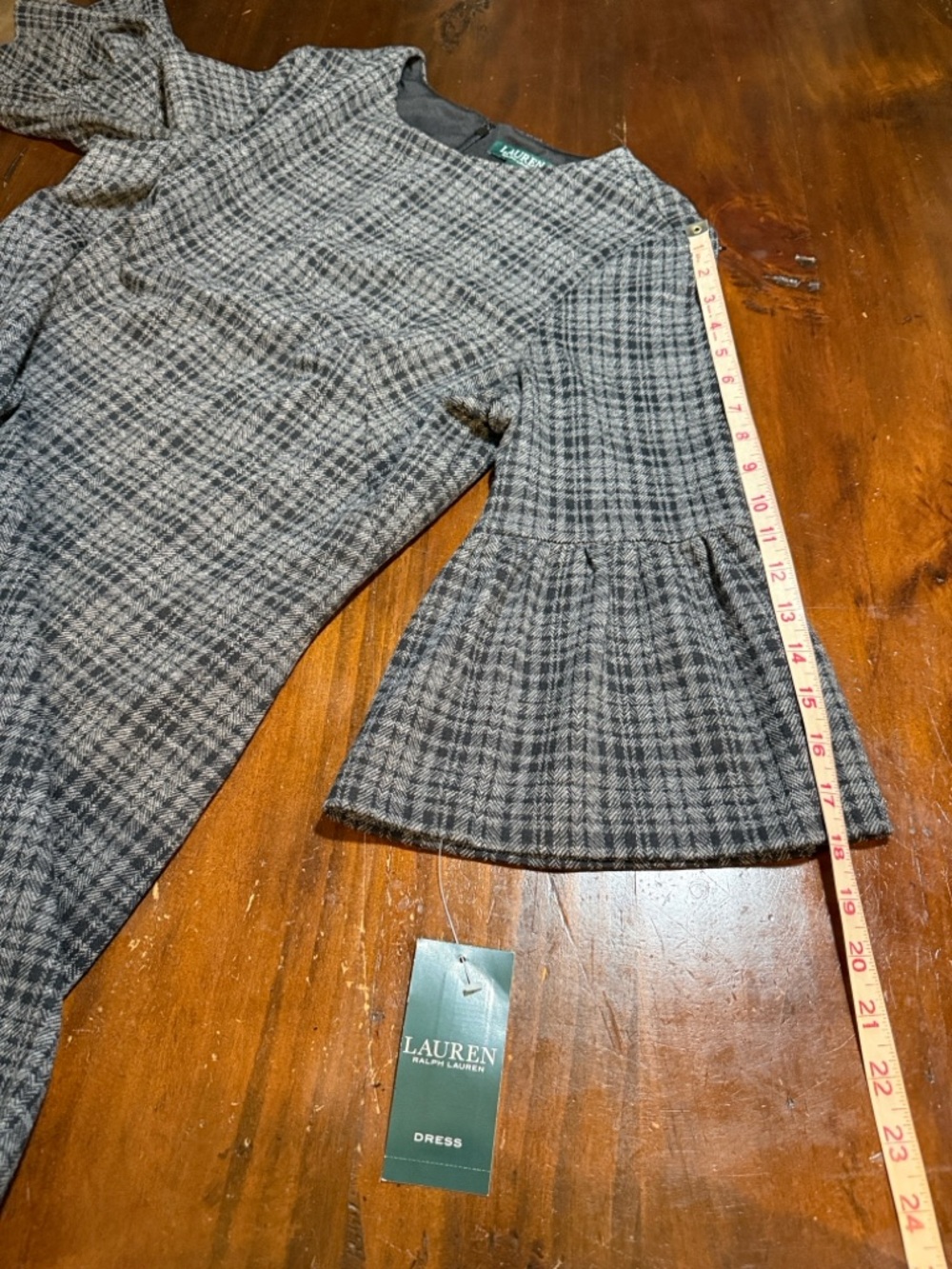 RALPH LAUREN GRAY PLAID BELL SLEEVE SHIFT DRESS🌸